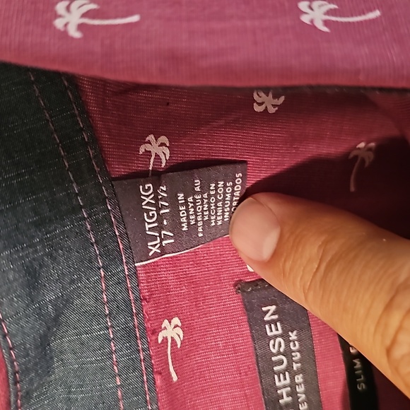 Van Heusen, mauve colored, palm tree patterned, short sleeved, button down, shir - Picture 3 of 5